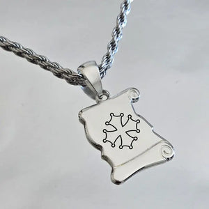 Croix Occitane, pendentif parchemin en Argent massif pour homme, porté sur une chaîne maille corde de 3mm