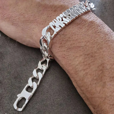 Gourmette Homme Argent Massif (60g ) - 17 à 31cm - Cubaine 12mm - Prénom découpé