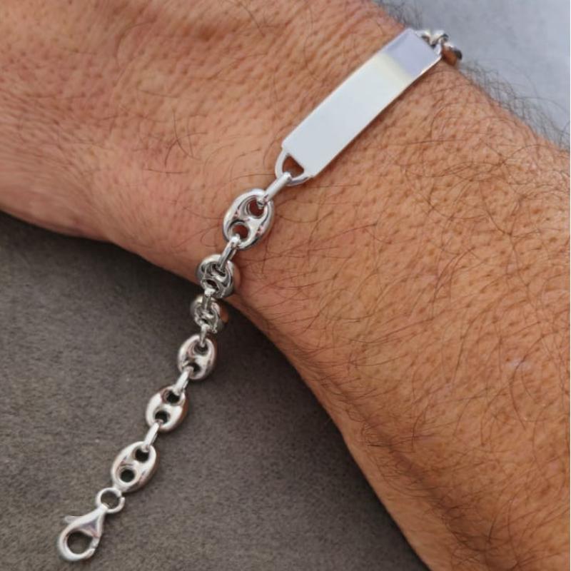 Gourmette en argent pour homme avec maille graine de café