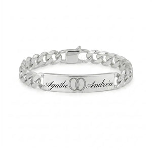 Gourmette cubaine 10 mm en argent massif 925 avec gravure personnalisée de doubles alliances, bracelet homme idéal cadeau mariage.