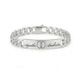 Gourmette cubaine 10 mm en argent massif 925 avec gravure personnalisée de doubles alliances, bracelet homme idéal cadeau mariage.