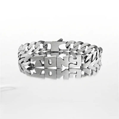 Gourmette Homme  17 à 21cm Argent Massif (25g) - Hawaï 10 mm - Prénom découpé