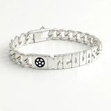 Gourmette Homme football argent massif personnalisable d'un prénom découpé.