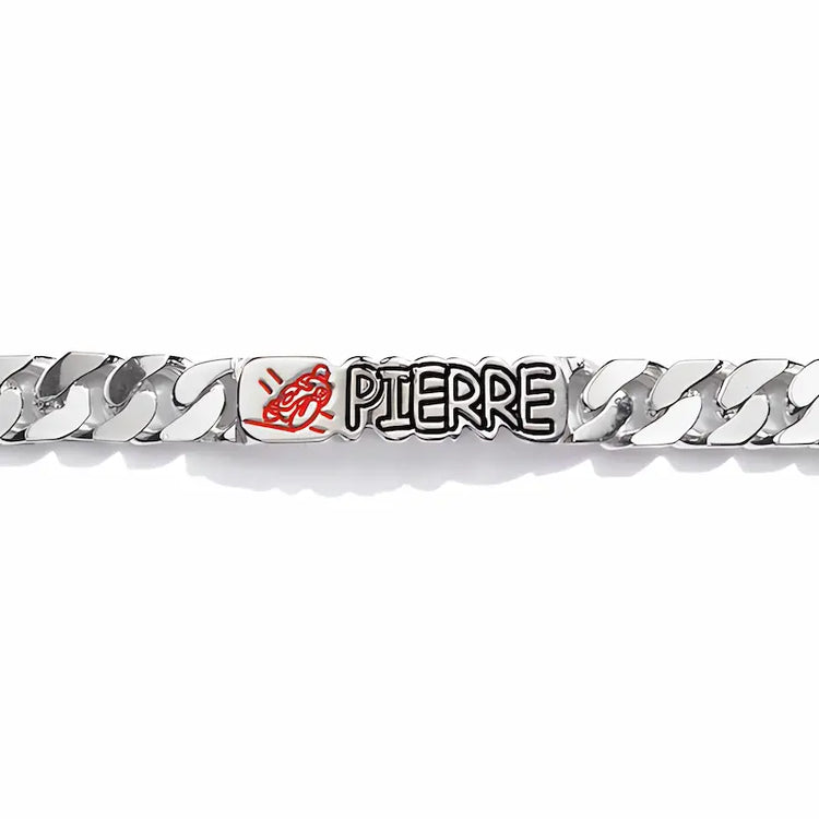 Gourmette moto en argent massif avec émaillage noir ou couleur de votre choix sur le symbole
