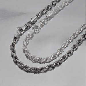 Grosse chaîne corde en Argent massif pour homme, maille torsadée disponible en grande longueur, jusque 80 cm.