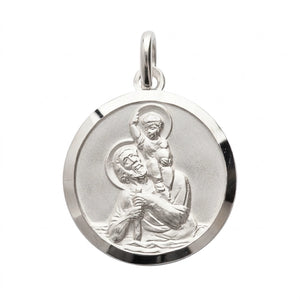 Médaille Homme Saint Christophe en Argent massif rhodié, gravable au verso.
