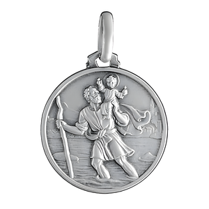 Pendentif médaille Saint-Christophe en argent massif vieilli 925, personnalisable d'une gravure au verso.