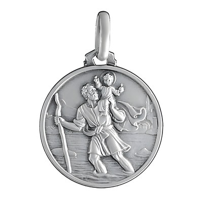 Pendentif Médaille Saint-Christophe en Argent Massif Vieilli Ø 2,1 cm – Personnalisable