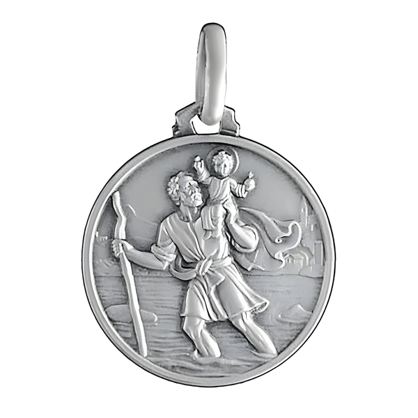 Pendentif médaille Saint-Christophe en argent massif vieilli 925, personnalisable d'une gravure au verso.