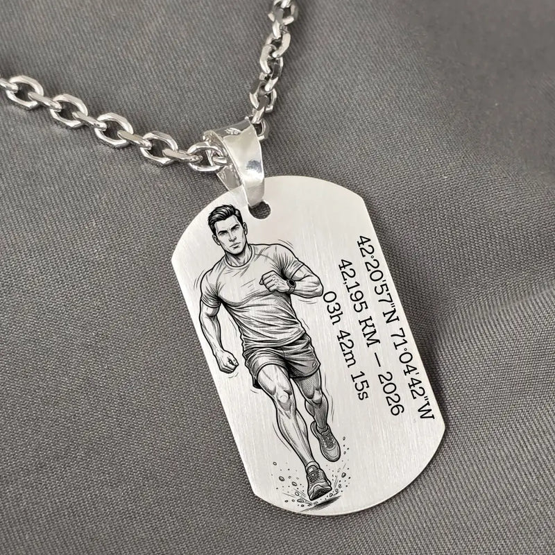 Médaille gravée athlétisme, coureur homme en Argent 925 massif.