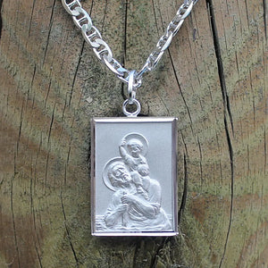 Médaille homme en argent massif rhodié, Saint Christophe personnalisable au verso.