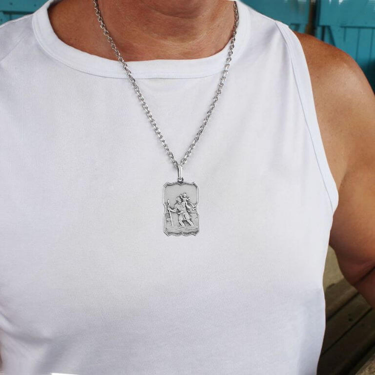 Médaille saint christophe argent vieilli