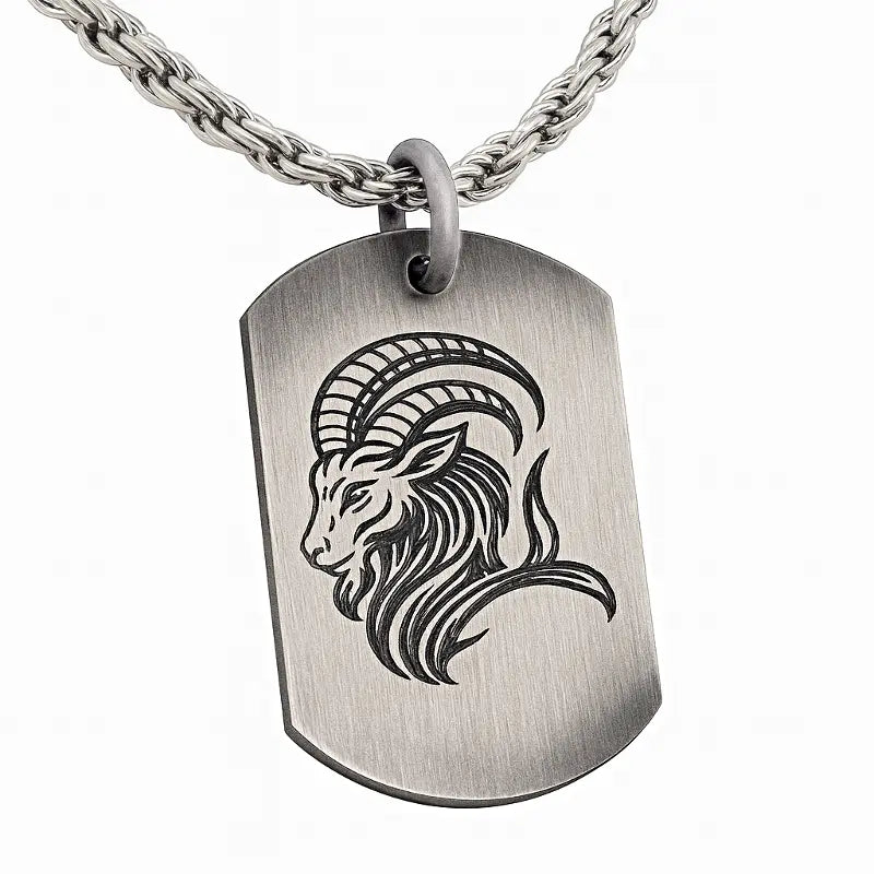 Pendentif Capricorne en Argent 925 massif pour Homme, personnalisable face et au verso.