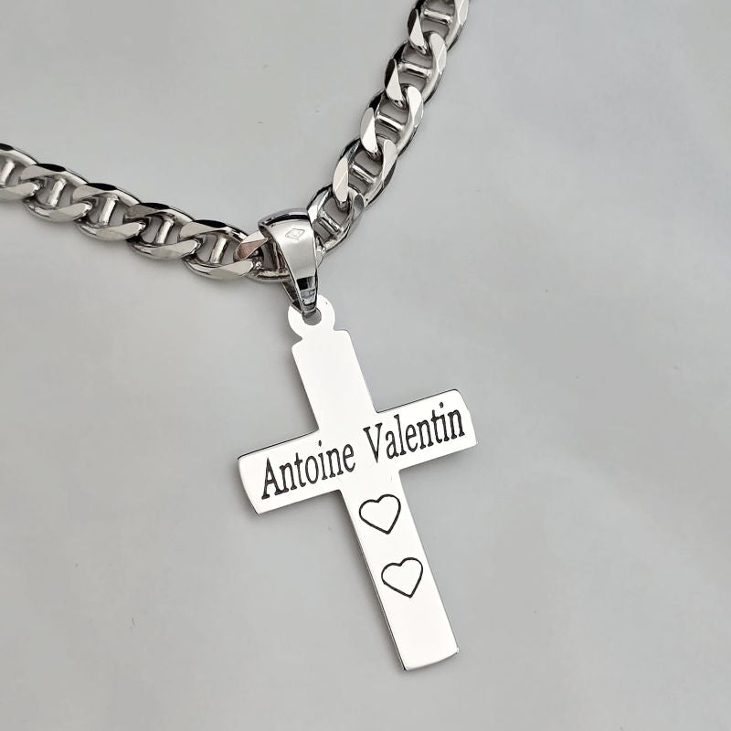 Pendentif Croix Homme Argent 925 Rhodié (4,5 cm) - Finition diagonales - Personnalisable
