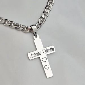 Pendentif Croix Homme Argent 925 Rhodié (4,5 cm) - Finition diagonales - Personnalisable