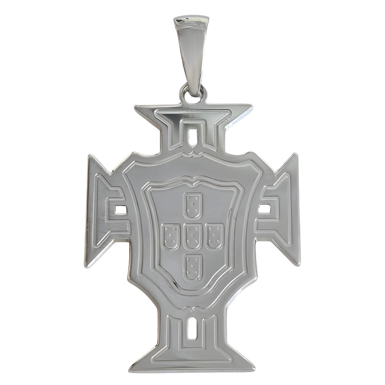 Pendentif Croix du Portugal grand modèle en argent 925 rhodié personnalisable au verso.