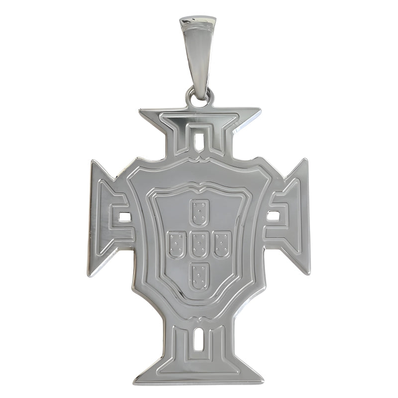 Pendentif Croix du Portugal grand modèle en argent 925 rhodié personnalisable au verso.