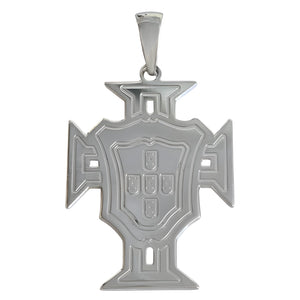 Pendentif Croix du Portugal grand modèle en argent 925 rhodié personnalisable au verso.