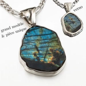 Pendentif Homme en argent massif, Labradorite grand modèle.
