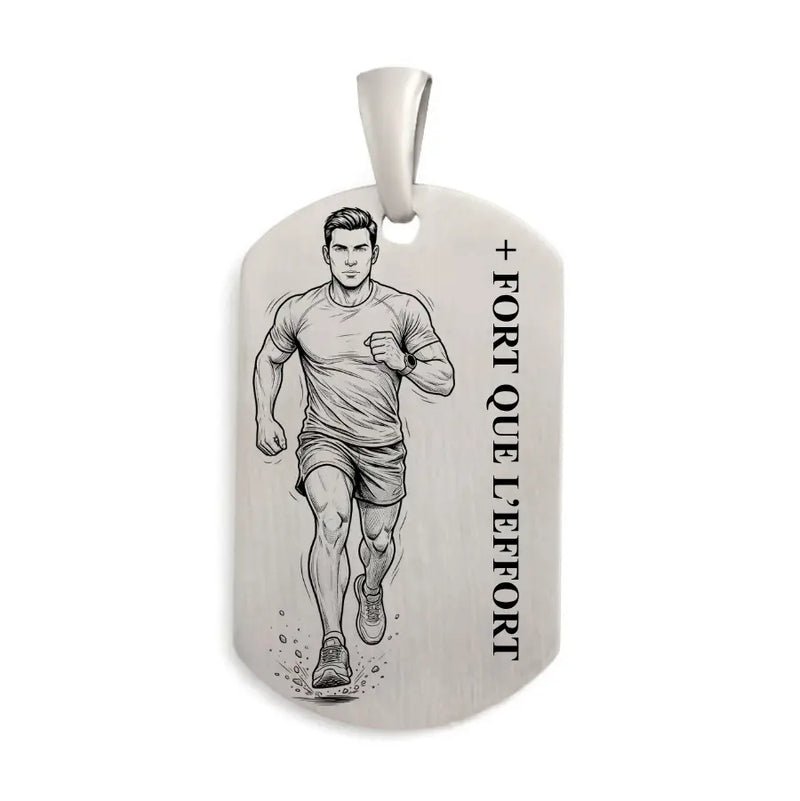 Pendentif homme en Argent massif, marathonien personnalisable face et verso. Gravure face offerte.