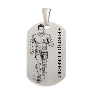 Pendentif homme en Argent massif, marathonien personnalisable face et verso. Gravure face offerte.