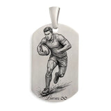 Pendentif rugbyman en Argent 925 massif, plaque personnalisable face et verso.