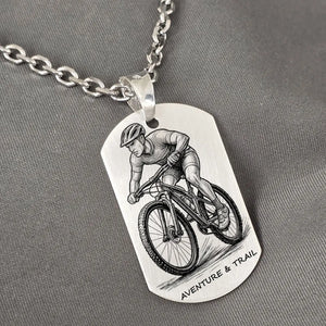 Pendentif VTT en Argent Massif Homme, sur chaîne forçat 3 mm.
