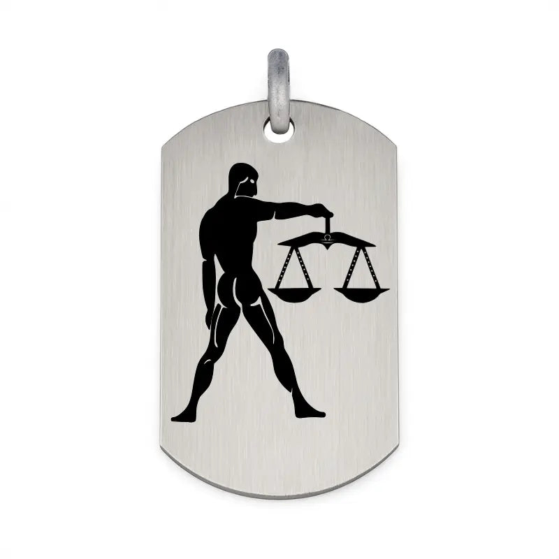 Pendentif astrologique Balance en argent massif pour homme, à graver devant et au verso.