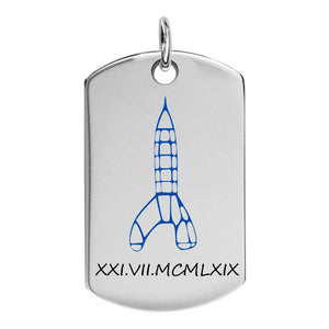 Pendentif argent homme fusée personnalisable d'un prénom et d'un message au verso.