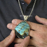 Pendentif homme en labradorite naturelle | Argent massif 925 | Grand format 8 cm | Création française