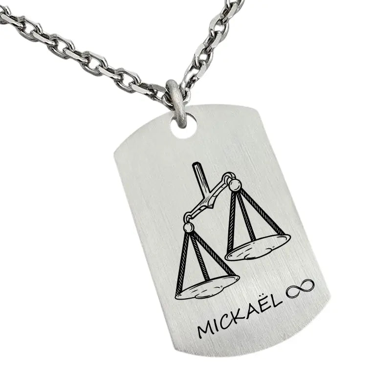 Pendentif argent hommes, astrologie Balance pouvant être gravé devant et au verso.