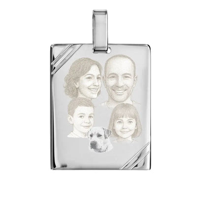 Pendentif Homme Argent Massif - 1 à 5 visages - Grand modèle (poids 15g) - Gravure portrait laser