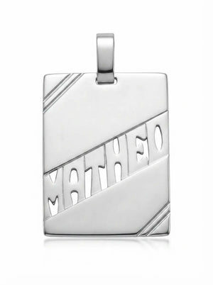 Pendentif Homme argent massif, prénom découpé, plaque modèle médium ou grand modèle au choix.