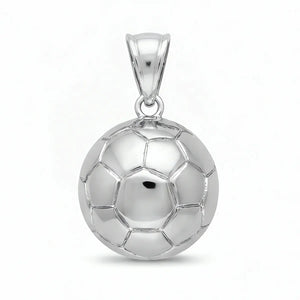 Grand pendentif ballon de football en argent massif rhodié de 20 mm, finition brillante