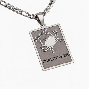 Pendentif cancer, signe astrologique en Argent rhodié pouvant être gravé devant et au verso, styles d'écritures au choix.