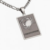 Pendentif cancer, signe astrologique en Argent rhodié pouvant être gravé devant et au verso, styles d'écritures au choix.