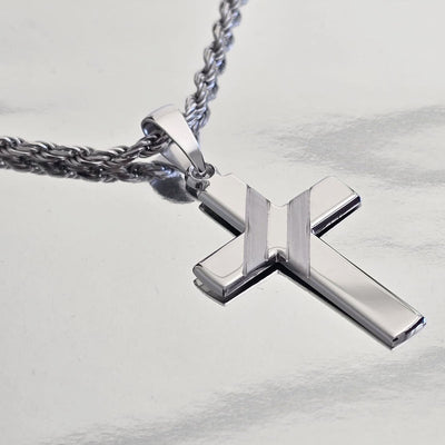 Pendentif Croix Homme Argent 925 Rhodié (4,5 cm) - Finition diagonales - Personnalisable