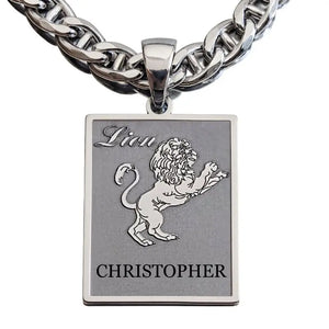 Pendentif Homme argent, Lion, grand modèle d'une hauteur totale de 4.8 cm.
