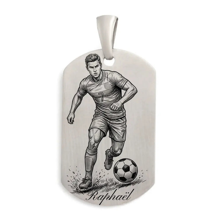 Pendentif Homme en Argent massif, footballeur personnalisable, gravure face offerte.