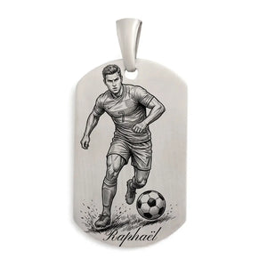 Pendentif Homme en Argent massif, footballeur personnalisable, gravure face offerte.