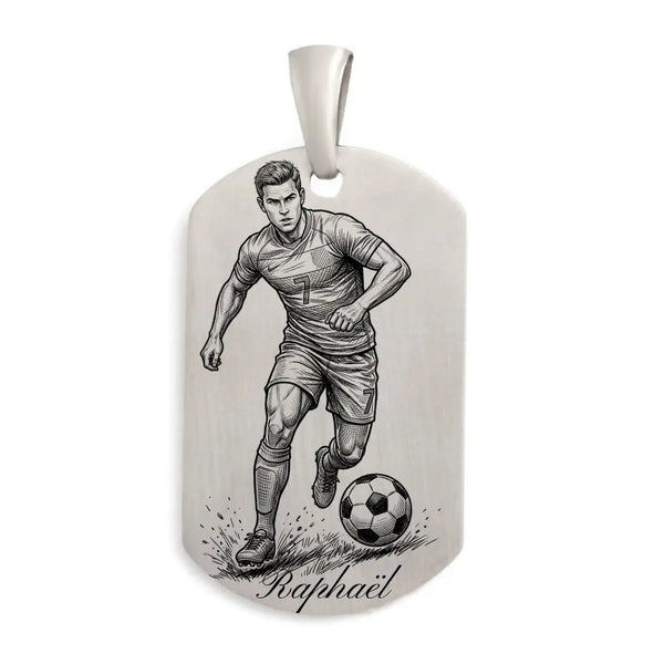 Pendentif Homme en Argent massif, footballeur personnalisable, gravure face offerte.