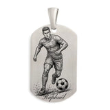 Pendentif Homme en Argent massif, footballeur personnalisable, gravure face offerte.