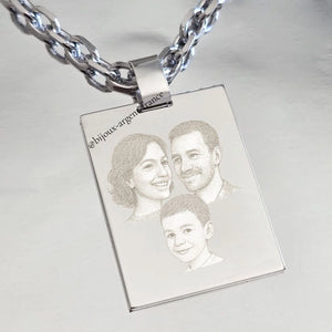 Pendentif homme Argent massif, gravure portraits réalisé en atelier Français.