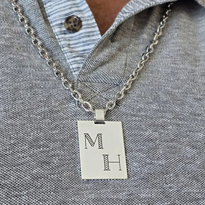 Brouillon - Pendentif Homme Argent Massif Personnalisé (Initiales) - Médium & Grand modèle