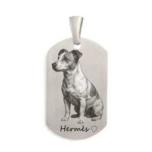Pendentif Homme en Argent massif, photo portrait chien réalisée en gravure de haute définition.