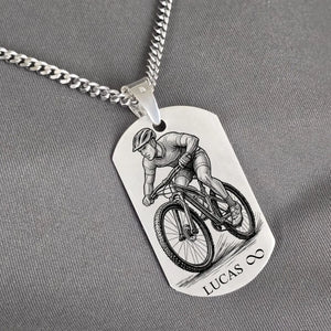 Pendentif homme argent vélo tout terrain à personnaliser face et verso.