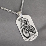 Pendentif homme argent vélo tout terrain à personnaliser face et verso.