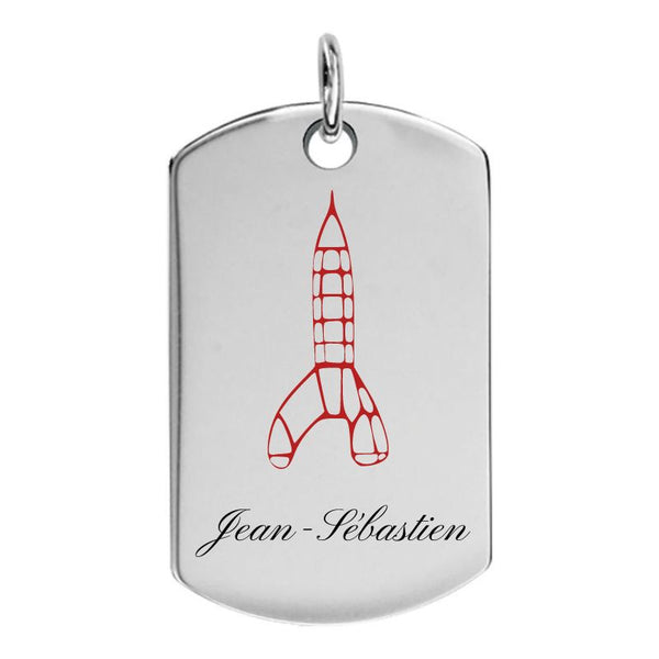 Pendentif homme personnalisée, fusée avec émaillage de couleur au choix.
