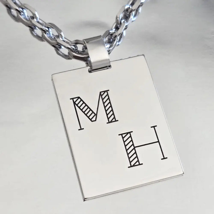 Pendentif Homme Argent Massif Personnalisé (Initiales) - Médium & Grand modèle