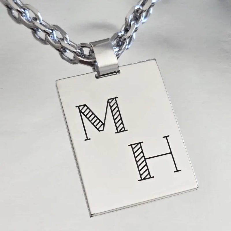 Pendentif Homme Argent Massif Personnalisé (Initiales) - Médium & Grand modèle